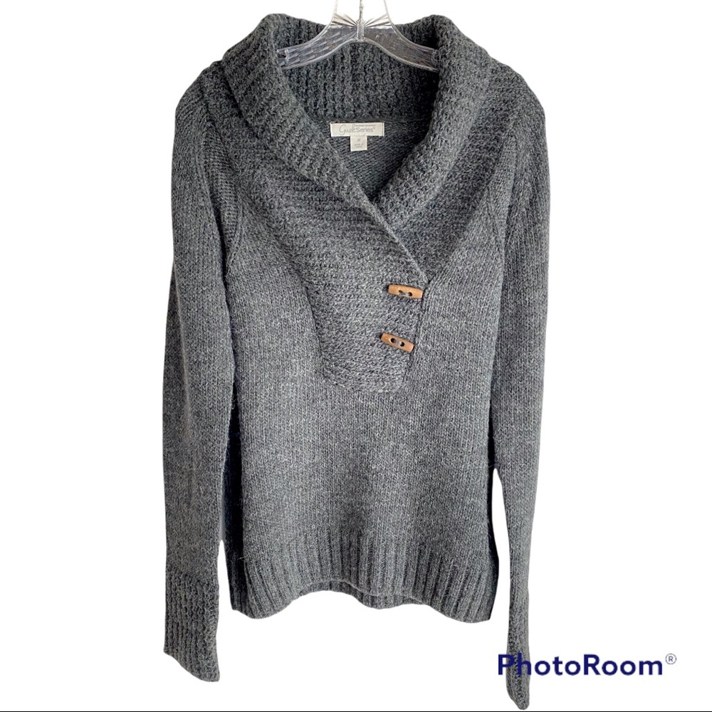 Gander Mountain Gray Shawl Collar Button Knit Sweater